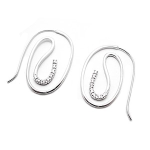 Shiny Sterling Silver Spiral Hoop with CZs